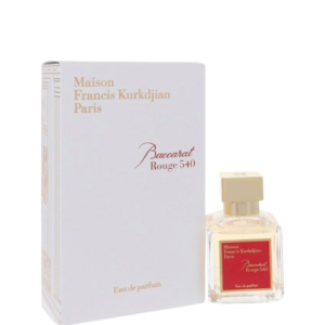 A small bottle of Maison Francis Kurkdjian Baccarat Rouge 540 perfume.