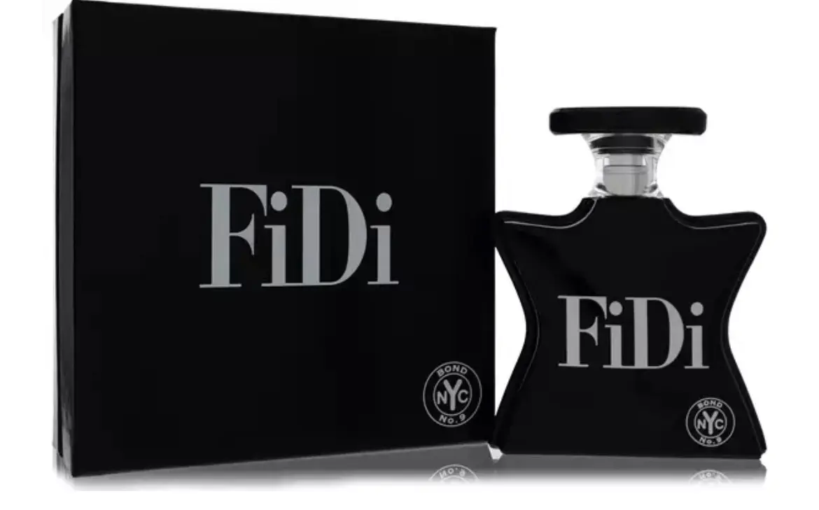 Elegant black FiDi perfume bottle with matching box.