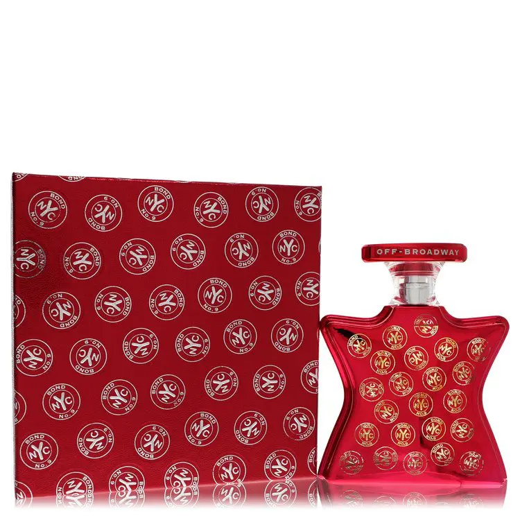 Red perfume bottle and matching box with gold accents.
