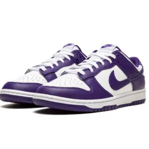 Purple and white Nike sneakers with a classic design.