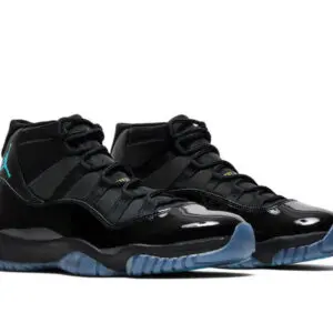 Black high-top sneakers with glossy accents and translucent soles.