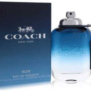 A Coach New York Bleu Eau de Toilette perfume bottle with packaging.