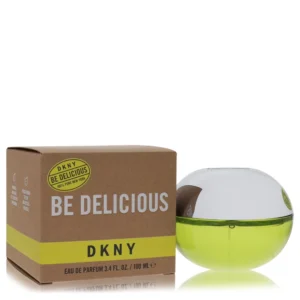 DKNY Be Delicious perfume with green apple design bottle.